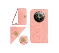 Etui pour Realme 12 ProPlus Salle de tournesol en relief avec du portefeuille de support de carte magnétique Diamants avec couvercle de bandoulière