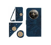 Etui pour Realme 12 ProPlus Salle de tournesol en relief avec du portefeuille de support de carte magnétique Diamants avec couvercle de bandoulière
