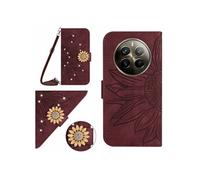 Etui pour Realme 12 ProPlus Salle de tournesol en relief avec du portefeuille de support de carte magnétique Diamants avec couvercle de bandoulière