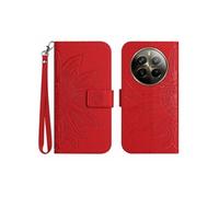 Etui pour Realme 12 ProPlus Sunflower en relief de portefeuille en cuir en relief avec support de carte compatible avec Realme 12 ProPlus-Rouge