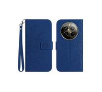 Etui pour Realme 12 ProPlus Sunflower en relief de portefeuille en cuir en relief avec support de carte compatible avec Realme 12 ProPlus-Bleu