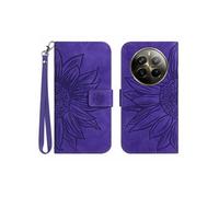 Etui pour Realme 12 ProPlus Sunflower en relief de portefeuille en cuir en relief avec support de carte compatible avec Realme 12 ProPlus-Violet