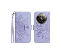 Etui pour Realme 12 ProPlus Sunflower en relief de portefeuille en cuir en relief avec support de carte compatible avec Realme 12 ProPlus-Violet
