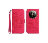 Etui pour Realme 12 ProPlus Sunflower en relief de portefeuille en cuir en relief avec support de carte compatible avec Realme 12 ProPlus-Rose rouge