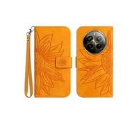 Etui pour Realme 12 ProPlus Sunflower en relief de portefeuille en cuir en relief avec support de carte compatible avec Realme 12 ProPlus-Jaune