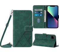 Étui Pour Realme C11 6,5 Pouces Pu Magnétique Pochette Cuir Housse Triangle Impression Sac À Bandoulière Portefeuille Support Case Vert