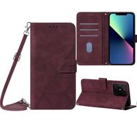 Étui Pour Realme Narzo 50a 6,5 Pouces Pu Magnétique Pochette Cuir Housse Triangle Impression Sac À Bandoulière Portefeuille Support Case Vin Rouge
