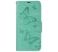 Étui pour Samsung A35 5G Portefeuille Papillon avec Dragonne Turquoise