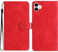 Étui Pour Samsung Galaxy A04e / Sm-A042 6,5 Pouces Pu Cuir Couverture Magnétique Portefeuille Protection Housse Stent Fonction Flip Cuir Gaufrage Grandes Fleurs Rouge