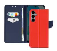 Etui pour Samsung Galaxy A16 Portefeuille Cuir Saffiano Fancy Bleu / Rouge