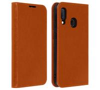 Étui pour Samsung Galaxy A20e Folio Cuir Véritable Porte cartes Support Vidéo Camel