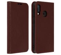 Étui pour Samsung Galaxy A20e Folio Cuir Véritable Porte cartes Support Vidéo Marron