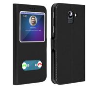 Coque et étui téléphone mobile Avizar Etui Samsung Galaxy J6 Housse Folio Double Fenêtre Fonction Support noir