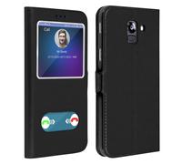 Étui pour Samsung Galaxy J6 Housse Folio Double Fenêtre Fonction Support Noir