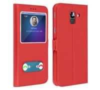 Coque et étui téléphone mobile Avizar Etui Samsung Galaxy J6 Housse Folio Double Fenêtre Fonction Support rouge