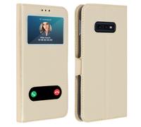 Étui pour Samsung Galaxy S10e Housse Folio Double Fenêtre Fonction Support Dorée