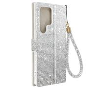Étui pour Samsung Galaxy S23 Ultra Pailleté Disco Portefeuille Support vidéo Argent