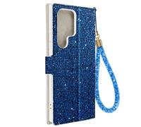 Étui pour Samsung Galaxy S23 Ultra Pailleté Disco Portefeuille Support vidéo Bleu