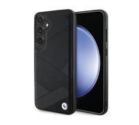 Étui pour Samsung Galaxy S24 - BMW - Cuir véritable - Motif lignes croisées - Noir - Semi-rigide