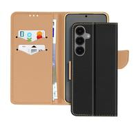 Étui pour Samsung Galaxy S25 Plus Portefeuille Cuir Saffiano Fancy Noir / Or