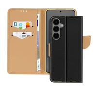 Avizar Étui pour Samsung Galaxy S25 Portefeuille Cuir Saffiano Fancy Noir / Or