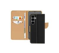 Avizar Étui pour Samsung Galaxy S25 Portefeuille Cuir Saffiano Fancy Noir / Or