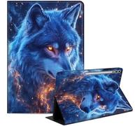 Étui pour Samsung Galaxy Tab S10 Plus/S9 FE Plus/S9 Plus 5G Tablette 12,4", étui fin en cuir PU avec fonction veille/réveil automatique, visualisation multi-angles et résistant aux chocs, loup bleu