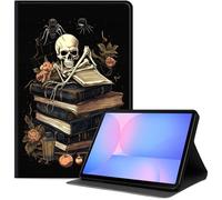 Étui pour Samsung Galaxy Tab S10 Plus/ S9 FE Plus/S9 Plus 5G Tablette 12,4 pouces, étui folio fin en cuir PU avec fonction veille/réveil automatique, support multi-angle, tête de mort sur vieux livres