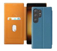 Étui pour Samsung S23 Ultra Fibre Carbone Support Vidéo et Anti-RFID Bleu