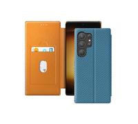 Étui pour Samsung S23 Ultra Fibre Carbone Support Vidéo et Anti-RFID Bleu