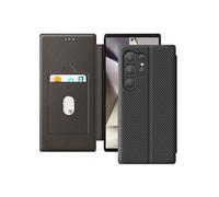 Etui pour Samsung S24 Ultra Fibre Carbone Support Vidéo et Anti-RFID Noir