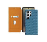 Avizar Étui pour Samsung S25 Ultra Fibre carbone Anti-RFID Support vidéo Bleu