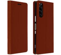 Étui pour Sony Xperia 5 Folio Cuir Véritable Porte cartes Support Vidéo - camel