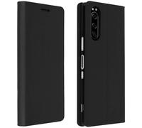 Étui pour Sony Xperia 5 Folio Cuir Véritable Porte cartes Support Vidéo Noir