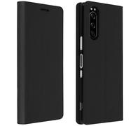 Étui pour Sony Xperia 5 Folio Cuir Véritable Porte cartes Support Vidéo - noir