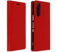 Étui pour Sony Xperia 5 Folio Cuir Véritable Porte cartes Support Vidéo Rouge