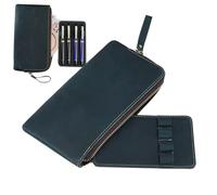 Étui pour stylo-plume, sac à stylo plume, organiseur de stylo à fermeture éclair, porte-stylo, étui en cuir synthétique pour un usage quotidien, les voyages et les artistes créatifs, bleu, Voir