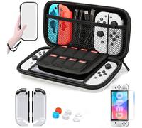 Étui pour Switch OLED Kit Accessoires Pochette avec Coque pour Nintendo Switch OLED, Ecran Verre Trempé et Poignées Couvre Pouce