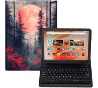 Étui pour tablette Amazon Fire HD 10 avec clavier (13ème/11e génération, 2023/2021, 10,1") - Housse de protection en similicuir PU, clavier Bluetooth amovible, motif paysage pleine lune