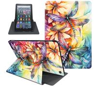 Étui pour tablette Amazon Fire HD 8 et 8 Plus (12e/10e génération, 2024/2022/2020), support rotatif à 360 degrés, fonction veille/réveil automatique, libellules fleurs