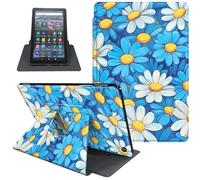 Étui pour tablette Amazon Fire HD 8 et 8 Plus (12e/10e génération, 2024/2022/2020), support rotatif à 360 degrés, fonction veille/réveil automatique, marguerites bleues