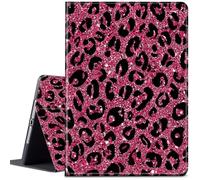 Étui pour tablette Amazon Kindle Fire HD 10 10,1" (13ème génération, version 2023), similicuir PU, support antidérapant, fonction veille/réveil automatique, rose pailleté guépard