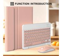 Étui pour tablette Apple, ensemble de clavier Bluetooth et souris sans fil compatible avec iPad Air 2/3/4/5/6, 7e/8e/9e 10.2, Pro 11, 10e 10.9 Batterie du clavier 150 mAh - Rose Ipad Air,Ipad Air2,IPa