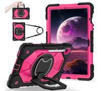 Étui pour tablette Samsung Galaxy S10 FE / S9 FE 11", robuste, résistant aux chocs, protection complète, grande poignée, support rotatif à 360°, porte-crayon, sangle d'épaule - Rose noire