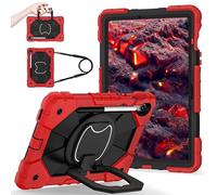 Étui pour tablette Samsung Galaxy S10 FE / S9 FE 11", robuste, résistant aux chocs, protection complète, grande poignée, support rotatif à 360°, porte-crayon, sangle d'épaule - Rouge et noir