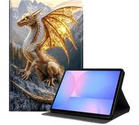 Étui pour tablette Samsung Galaxy Tab S10 Lite / S10 FE / S9 FE 5G / S9 10,9"/11", étui portefeuille fin en cuir PU avec fonction veille/réveil automatique, support multi-angle, dragon doré sur rocher