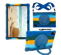 Étui pour tablette TCL TAB 10 Gen 4 10,1" 2026, bleu foncé coloré | Sangle épaule, stylet, support rotatif à 360°, silicone souple, pour tablette TCL TAB 10 Gen 4 modèle 8483A-8483A1