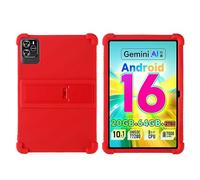 Étui pour tablette Wpawa HT10/Vortex T10M Pro 10,1" avec béquille en PC, silicone souple, lavable, coins épais anti-chocs, rouge