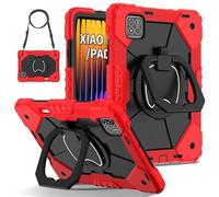 Étui pour tablette Xiaomi Pad 7/Xiaomi Pad 7 Pro 11,2" 2024, robuste, robuste, résistant aux chocs, protection complète, grande poignée, support rotatif à 360°, porte-crayon, sangle d'épaule rouge et