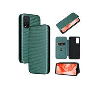 Etui pour TCL 205 Case de flip de motif en fibre de carbone avec support de carte de fermeture compatible avec TCL 205-Vert